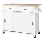 Kitchen Cart with Drop-Leaf Countertop and Sliding Barn Door
