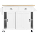 Kitchen Cart with Drop-Leaf Countertop and Sliding Barn Door