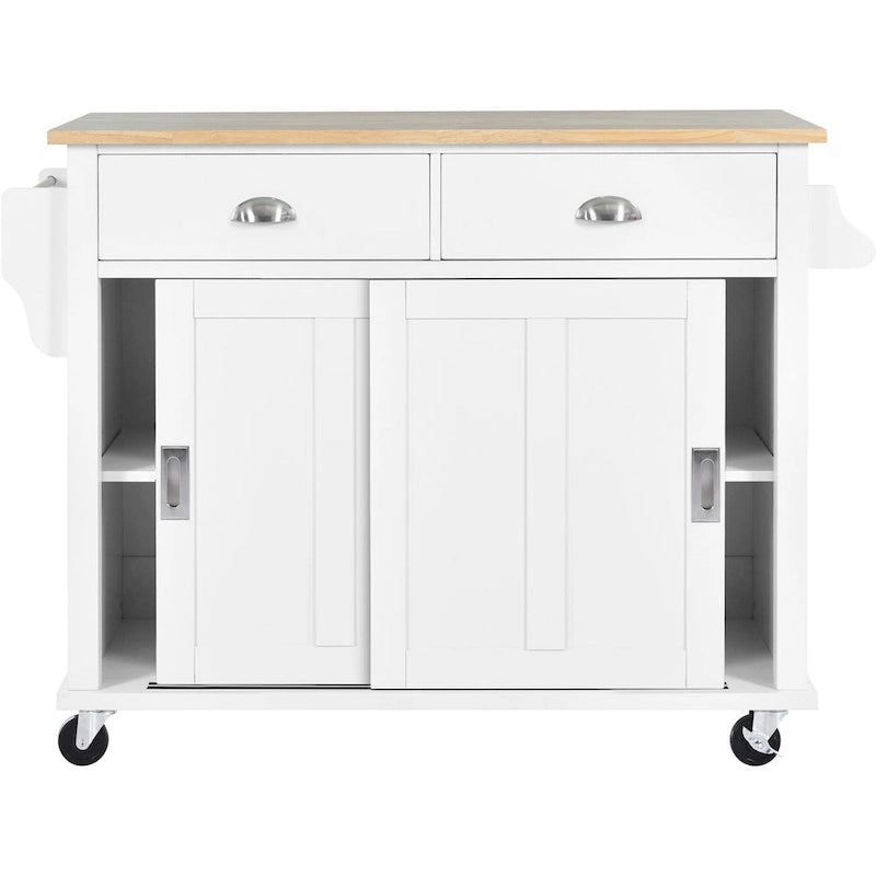 Kitchen Cart with Drop-Leaf Countertop and Sliding Barn Door
