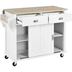 Kitchen Cart with Drop-Leaf Countertop and Sliding Barn Door