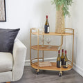 Wood Rolling 3-Shelf Bar Cart with Handles - Gold