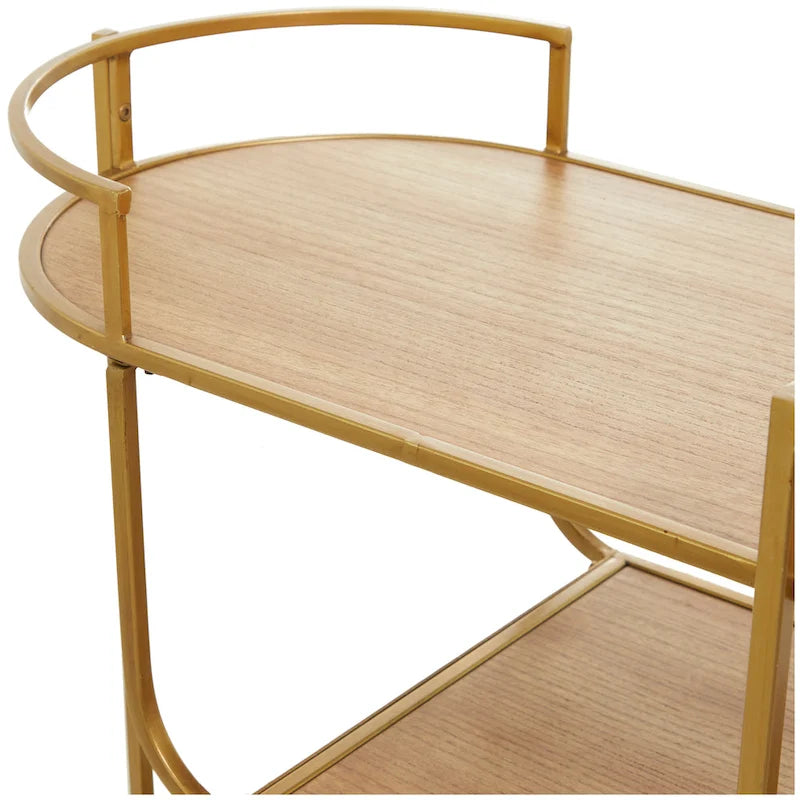 Wood Rolling 3-Shelf Bar Cart with Handles - Gold