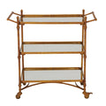 Metal Rolling 3 Mirrored Shelves Bar Cart with Handles - Brass - Roche River Decor - 18W x 35L x 33H