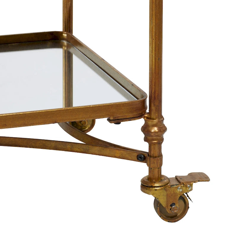 Metal Rolling Bar Cart with 3 Mirrored Shelves and Handles - Brass, 18W x 35L x 33H