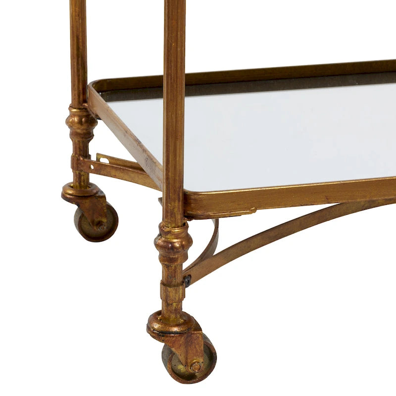 Metal Rolling Bar Cart with 3 Mirrored Shelves and Handles - Brass, 18W x 35L x 33H