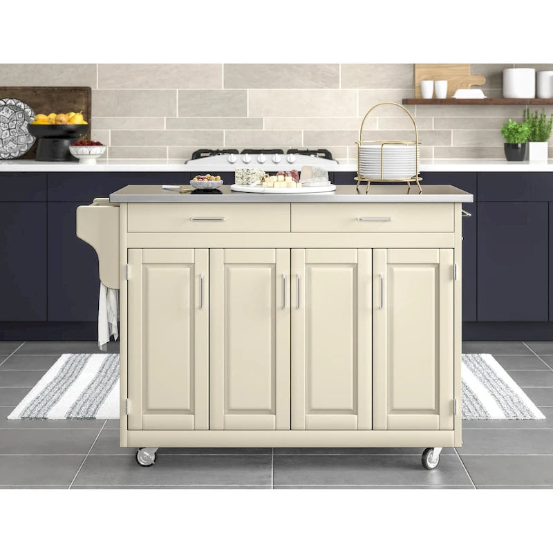 Copper Grove Puff Island White Finish with Stainless Steel Top Kitchen Cart