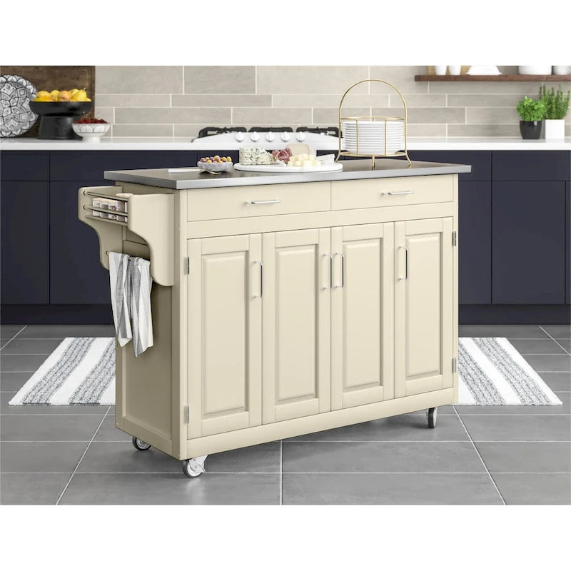 White Finish Stainless Steel Top Kitchen Cart