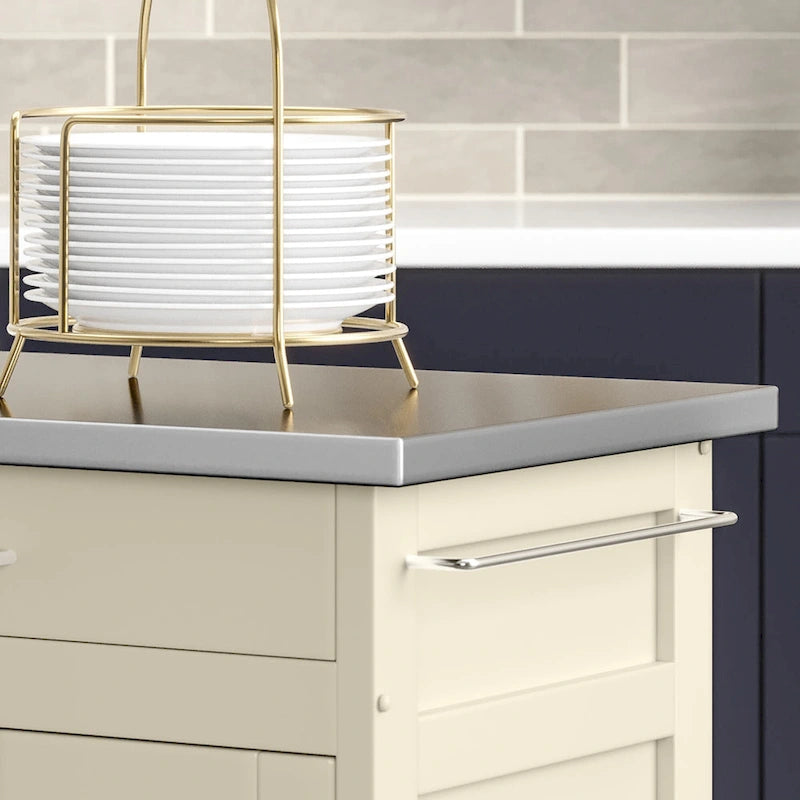 White Finish Stainless Steel Top Kitchen Cart