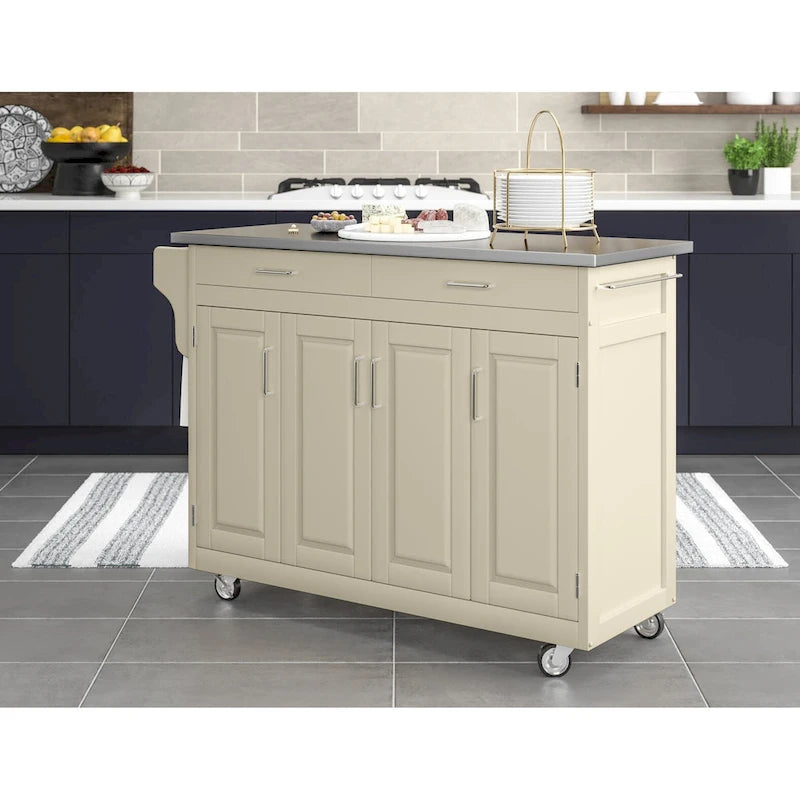 White Finish Stainless Steel Top Kitchen Cart