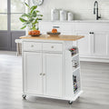 White Kitchen Cart with Storage Cabinets and Casters