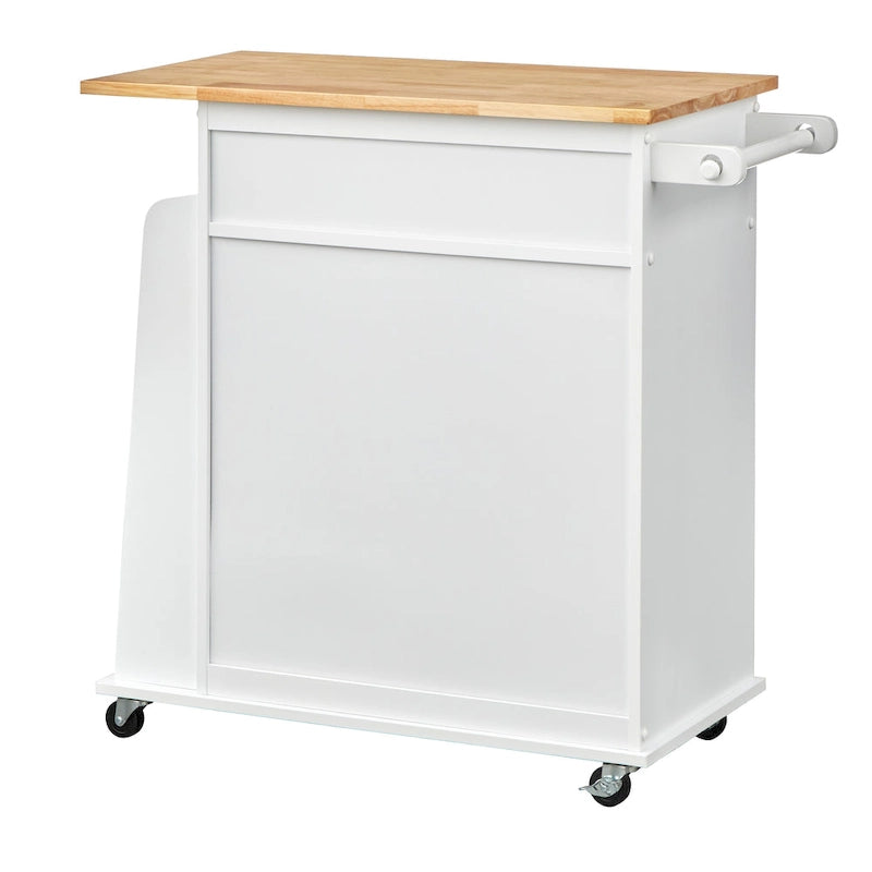 White Kitchen Cart with Storage Cabinets and Casters