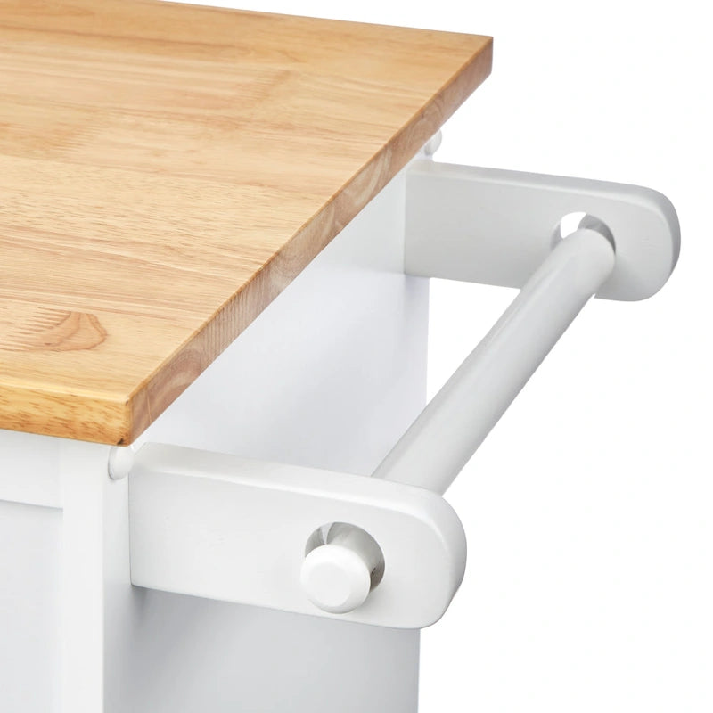 White Kitchen Cart with Storage Cabinets and Casters