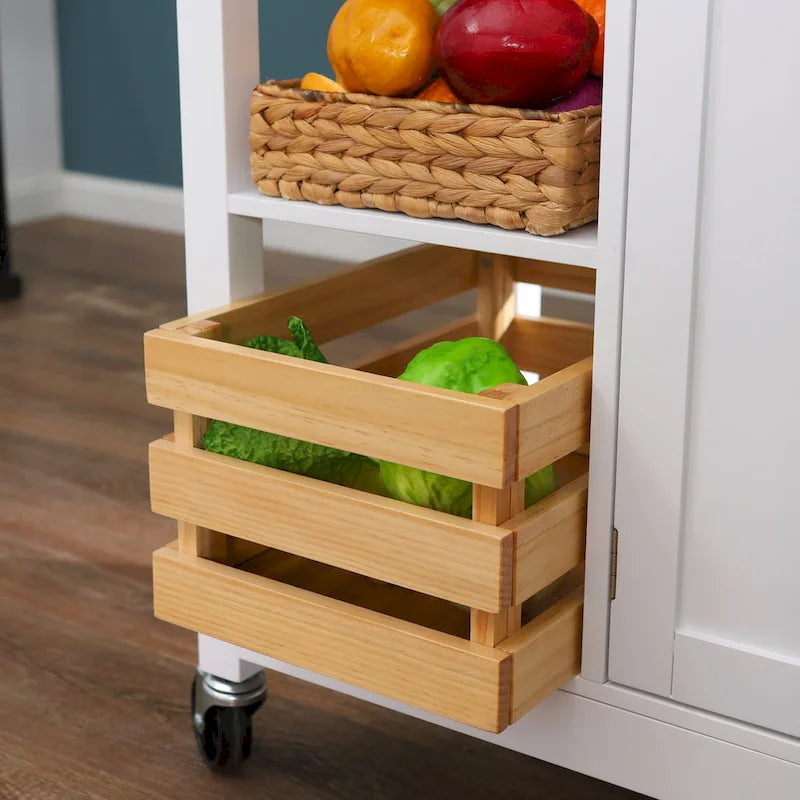 Wood Kitchen Cart with Storage Cabinet on Wheels