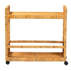 Carrello da cucina moderno in stile boho, in rattan marrone naturale e legno di teak, a 2 ripiani