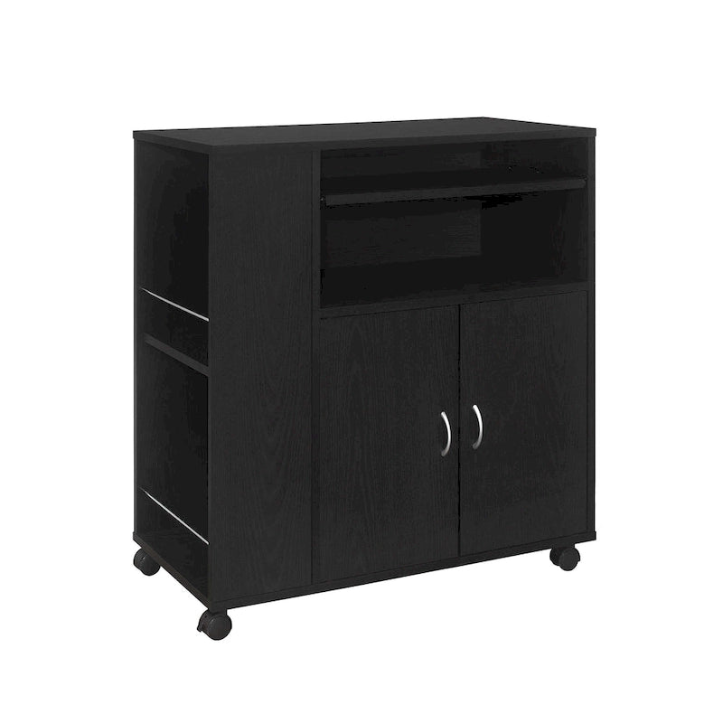 Kitchen Island Rolling Cart on Wheels with Storage Cabinet (Black)