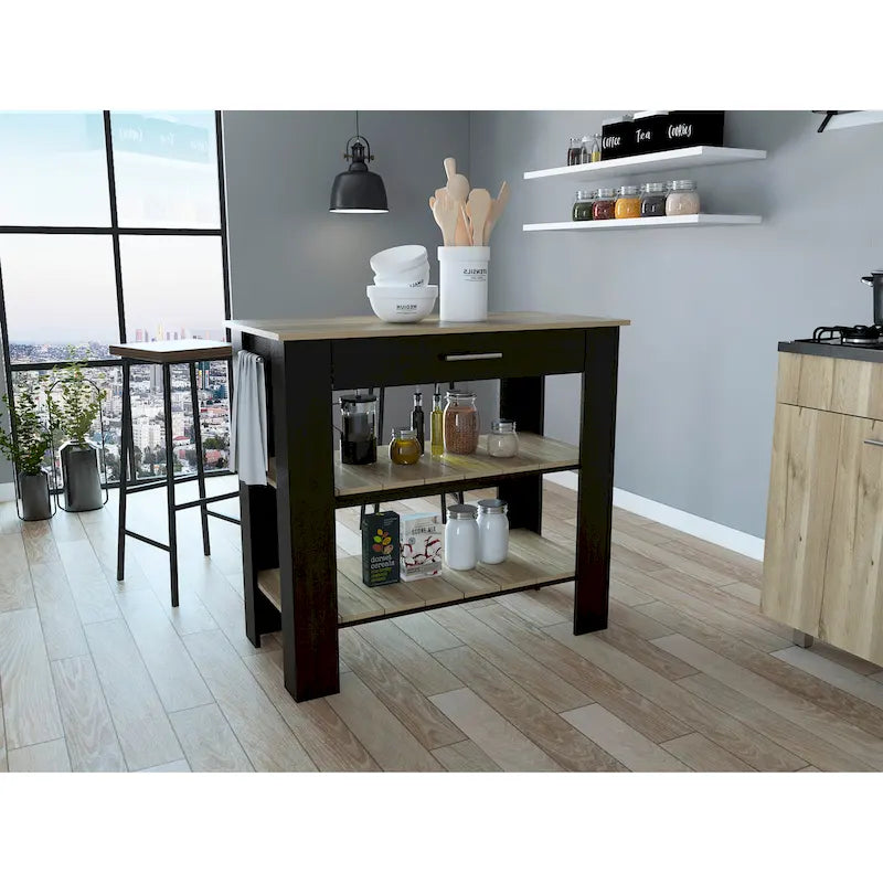 40" Kitchen Island with Two Shelves and One Drawer