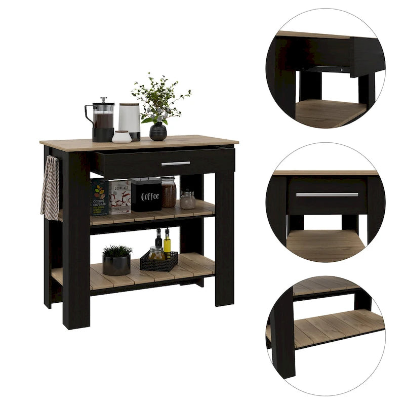 40" Kitchen Island with Two Shelves and One Drawer