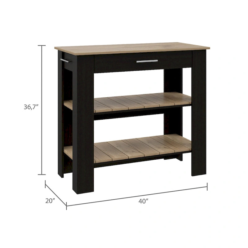40" Kitchen Island with Two Shelves and One Drawer