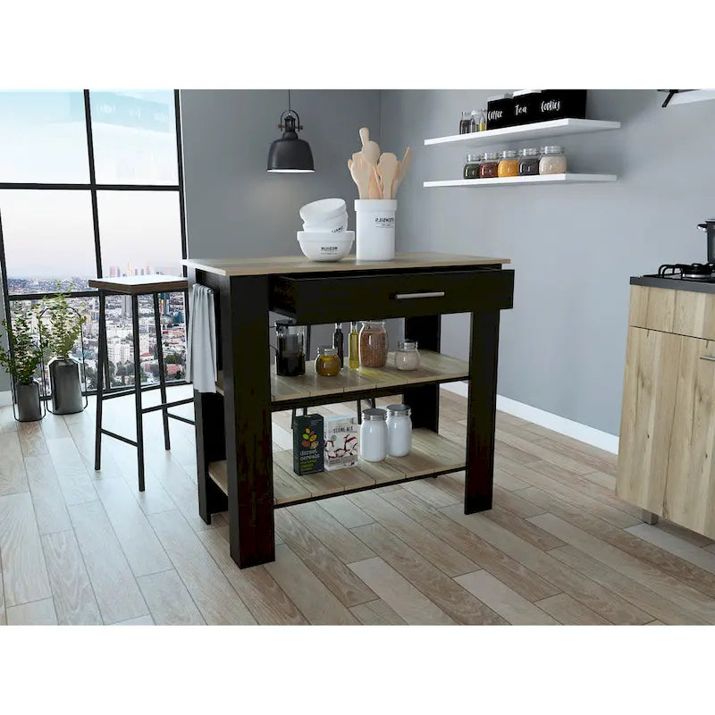 40" Kitchen Island with Two Shelves and One Drawer