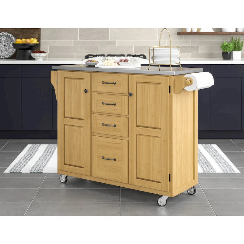 Island Natural Finish Black Granite Top Kitchen Cart