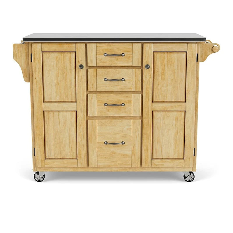 Island Natural Finish Black Granite Top Kitchen Cart