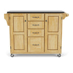 Island Natural Finish Black Granite Top Kitchen Cart