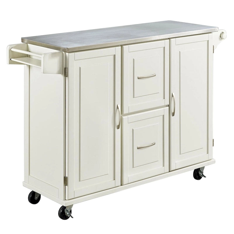Wood Kitchen Cart with Stainless Steel Top