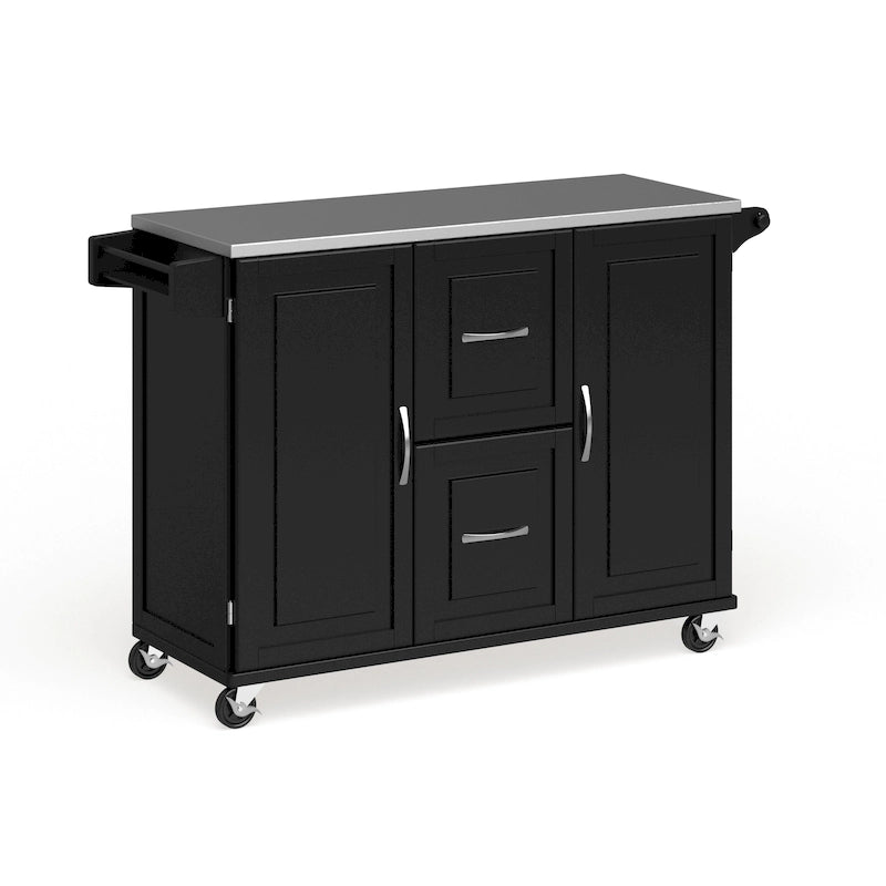 Wood Kitchen Cart with Stainless Steel Top