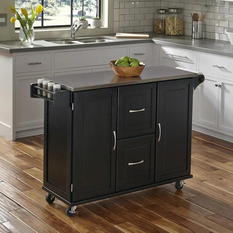 Wood Kitchen Cart with Stainless Steel Top