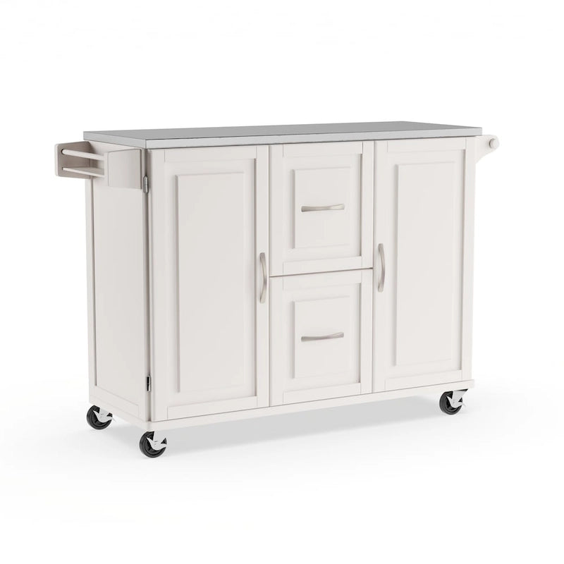 Wood Kitchen Cart with Stainless Steel Top