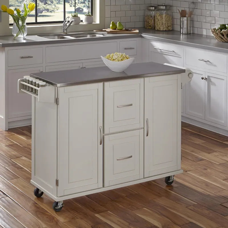 Wood Kitchen Cart with Stainless Steel Top