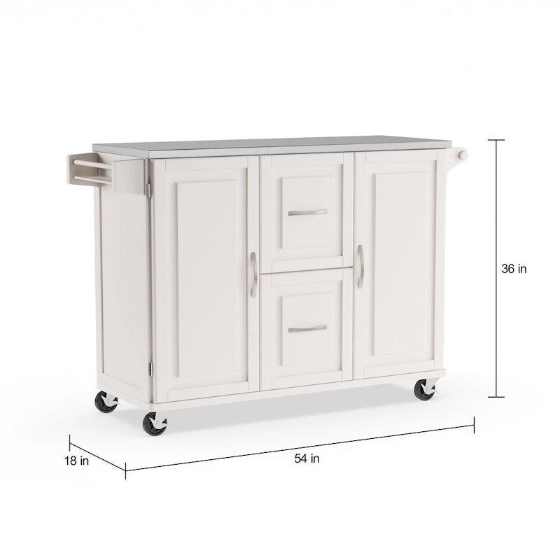 Wood Kitchen Cart with Stainless Steel Top