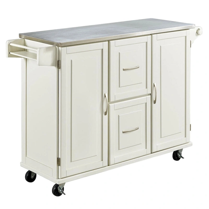 Wood Kitchen Cart with Stainless Steel Top