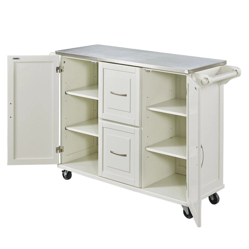 Wood Kitchen Cart with Stainless Steel Top