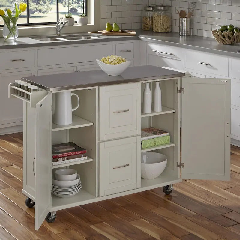Wood Kitchen Cart with Stainless Steel Top