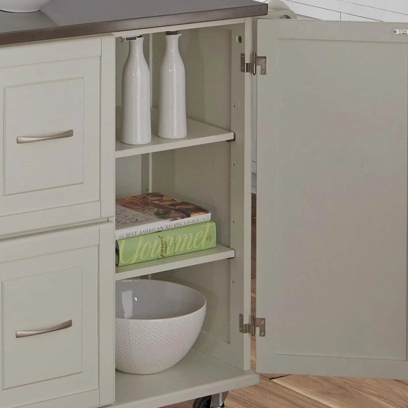 Wood Kitchen Cart with Stainless Steel Top
