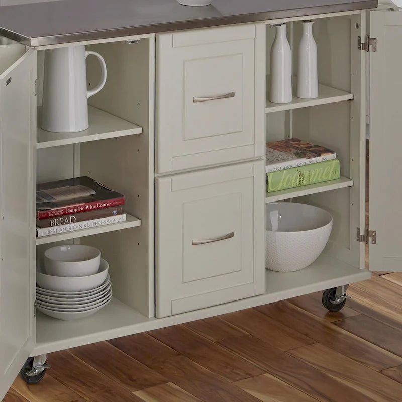 Wood Kitchen Cart with Stainless Steel Top