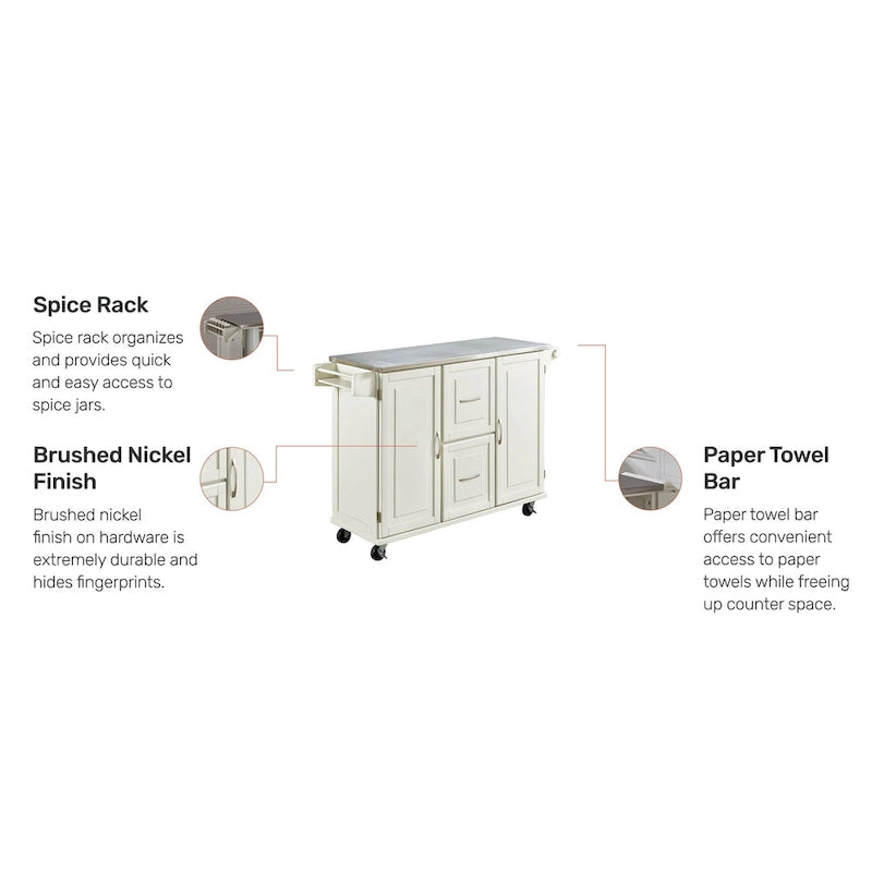 Wood Kitchen Cart with Stainless Steel Top