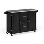 Wood Kitchen Cart with Stainless Steel Top