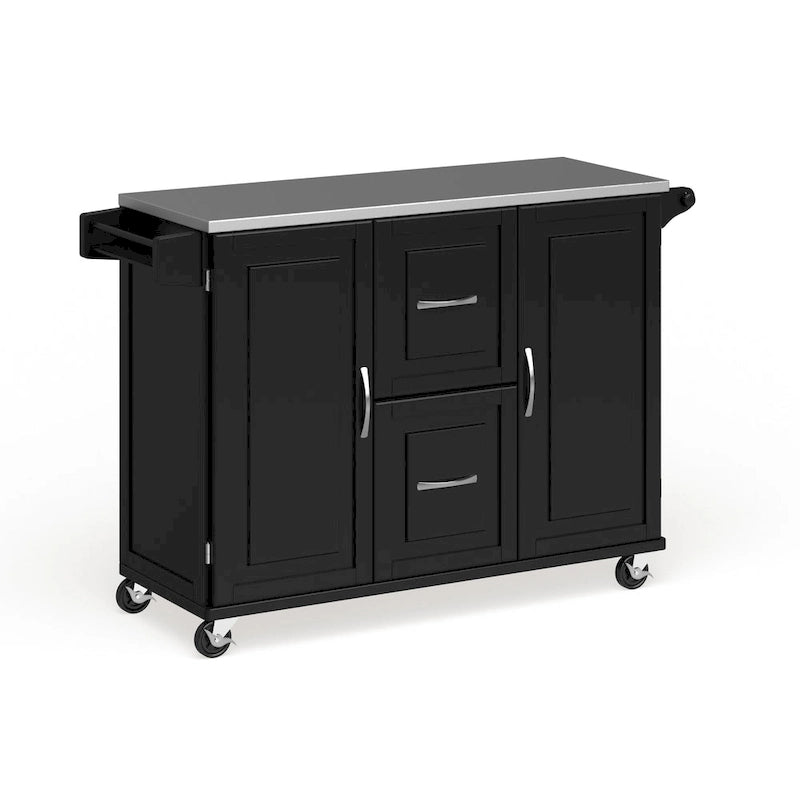 Wood Kitchen Cart with Stainless Steel Top