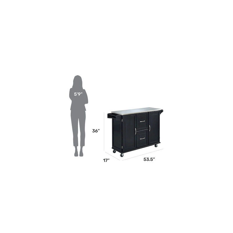 Wood Kitchen Cart with Stainless Steel Top