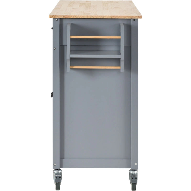 Kitchen Island Cart with Solid Wood Top