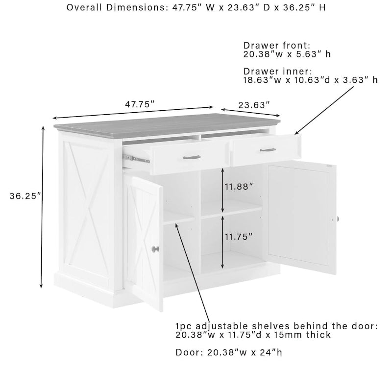 Kitchen Island with Counter Stools - 50D x 47.75W x 36.25H