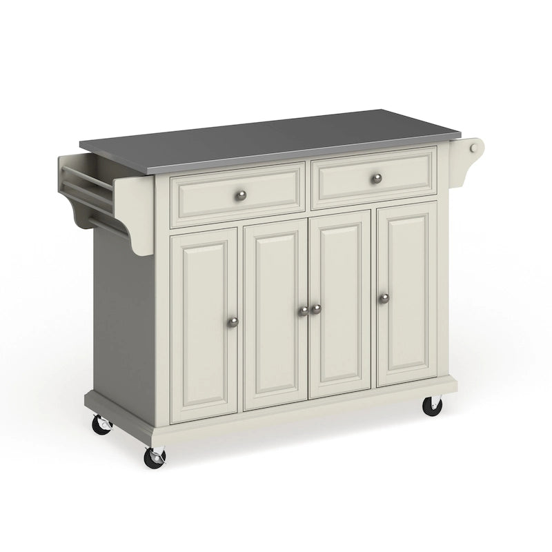 White Finish Stainless Steel Top Kitchen Cart and Island - 18d x 51.5w x 36h