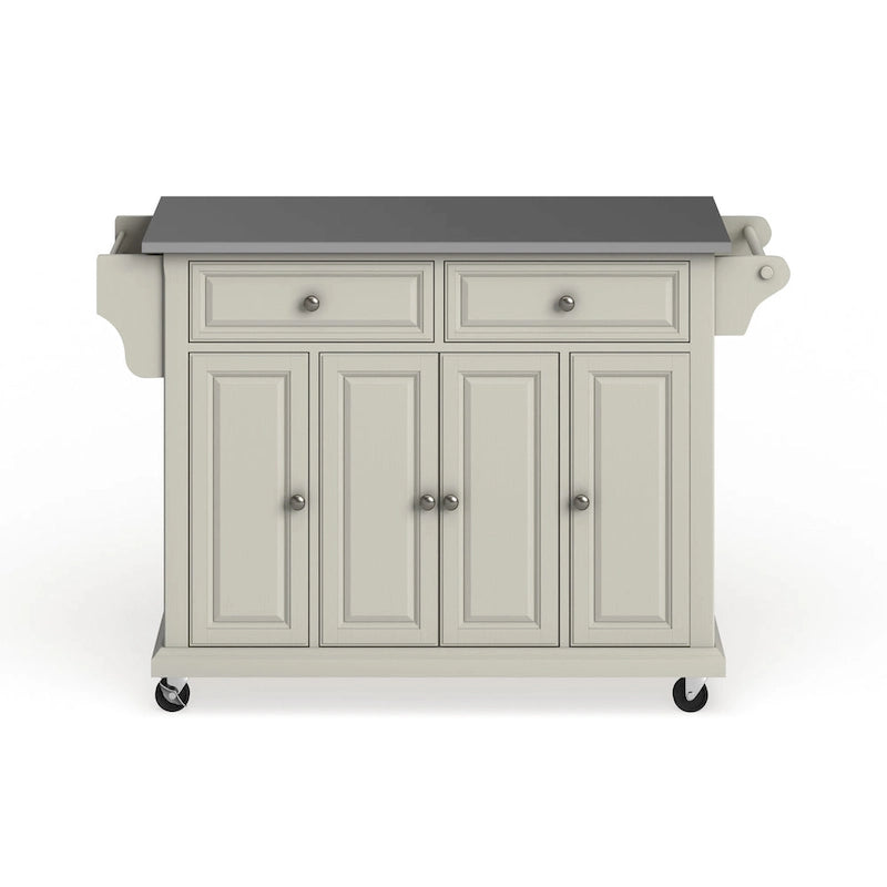 White Finish Stainless Steel Top Kitchen Cart and Island - 18d x 51.5w x 36h