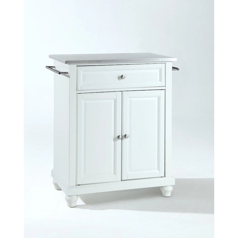 Stainless Steel Top Portable Kitchen Island in White Finish - 18D x 28W x 35H