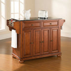 Crosley Alexandria Solid Black Granite Top Kitchen Island in Classic Cherry Finish - 18d x 51.5w x 34h