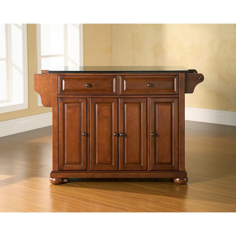 Solid Black Granite Top Kitchen Island in Classic Cherry Finish - 18"D x 51.5"W x 34"H