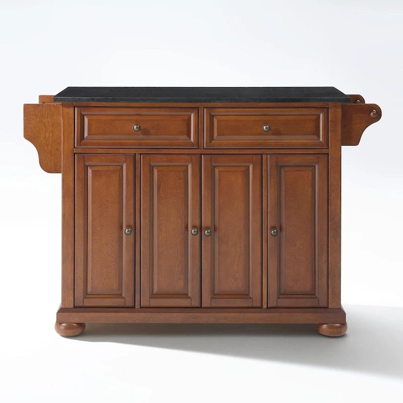 Solid Black Granite Top Kitchen Island in Classic Cherry Finish - 18"D x 51.5"W x 34"H