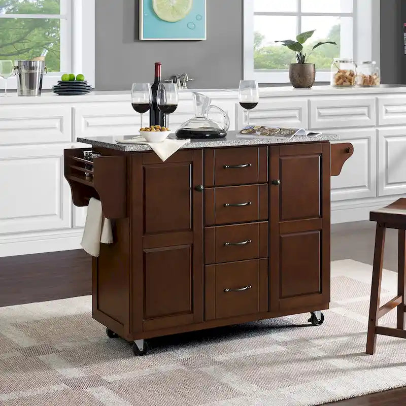 Crosley Eleanor Solid Granite Top Kitchen Cart - 18d x 51.5w x 36.25h